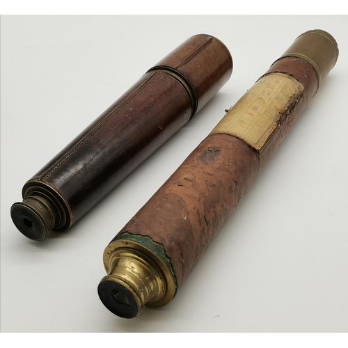 54 - Antique Telescope 19th Century maritime leather cased single draw brass telescope  with flag code in... 