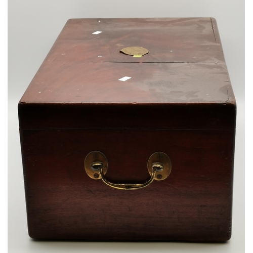 75 - A mahogany twin-handle chest with brass furniture, lacking key, (a/f).