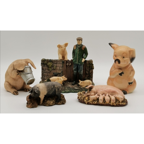 97 - A collection of assorted pig models, Beswick, Aynsley, Border Fine Arts, Goebel and others, includin... 