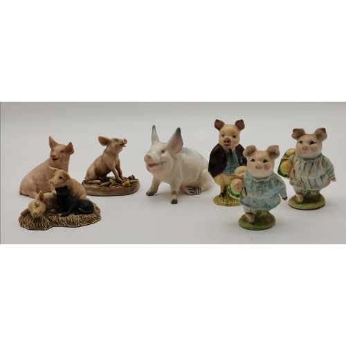 97 - A collection of assorted pig models, Beswick, Aynsley, Border Fine Arts, Goebel and others, includin... 