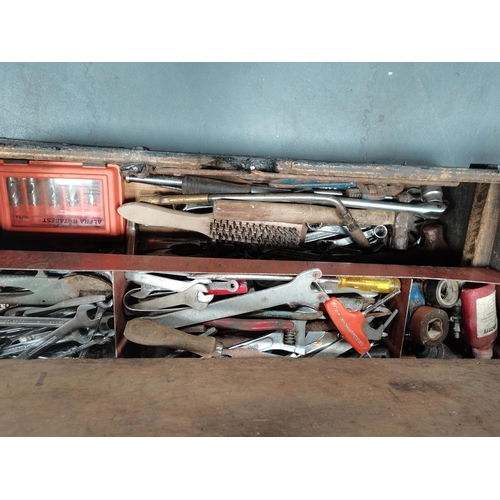 1160 - 2 wooden tool boxes including tools