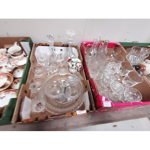 1243 - x6 boxes misc. items incl Copeland Spode china tea set, cut glass decanters, brandy glasses, Porcela... 