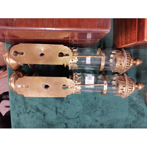 34 - A pair of Victorian brass railway carriage lamps, wall-mounted, with GWR copper name plaques. (2) 35... 