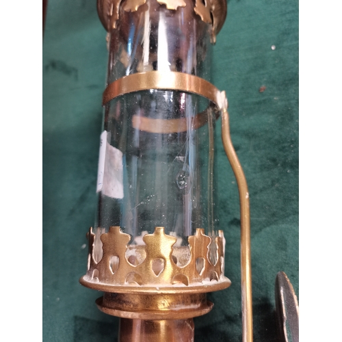 34 - A pair of Victorian brass railway carriage lamps, wall-mounted, with GWR copper name plaques. (2) 35... 