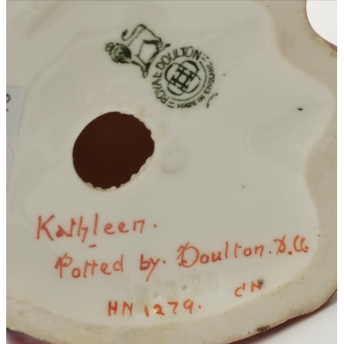 110 - An early Royal Doulton lady figure, 'Kathleen', HN1279, impressed marks, dark green factory printed ... 