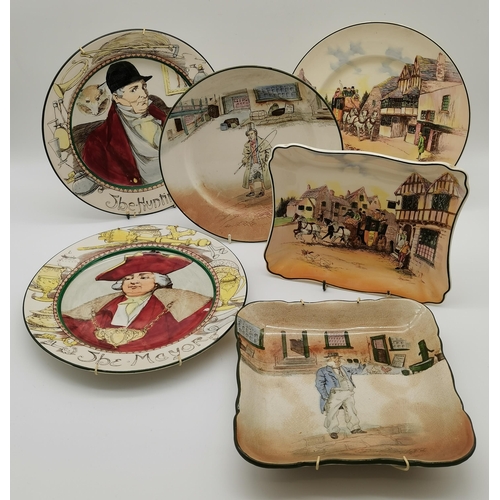 113 - A collection of six Royal Doulton Dickensware plates, including Cap'n Cuttle, Barkis, Old English Co... 