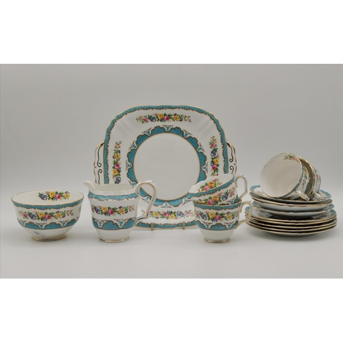 126 - A Crown Staffordshire part-tea service, F15793, comprising twin-handled sandwich plate, milk jug, su... 