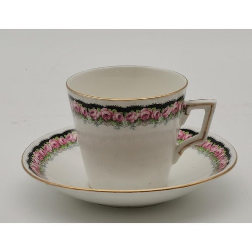 132 - Shelley Tea set 'Pink Rose Pattern' 1151 comprising of 2 square sandwich plates, Milk jug, Sugar bow... 