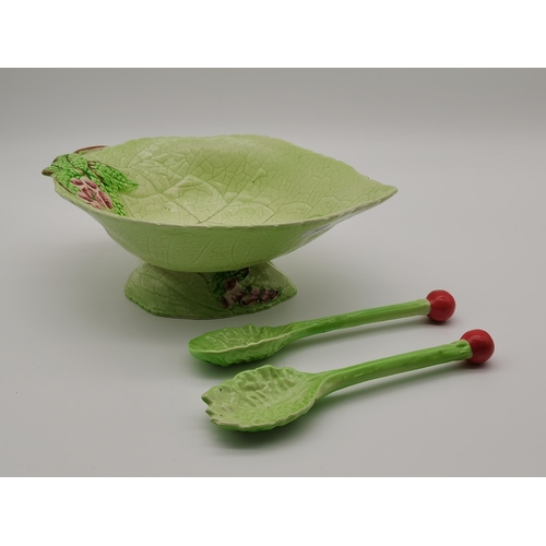 142 - Carltonware Foxglove Lettuce Leaf footed serving bowl and spoons plus British Anchor Pottery Dish