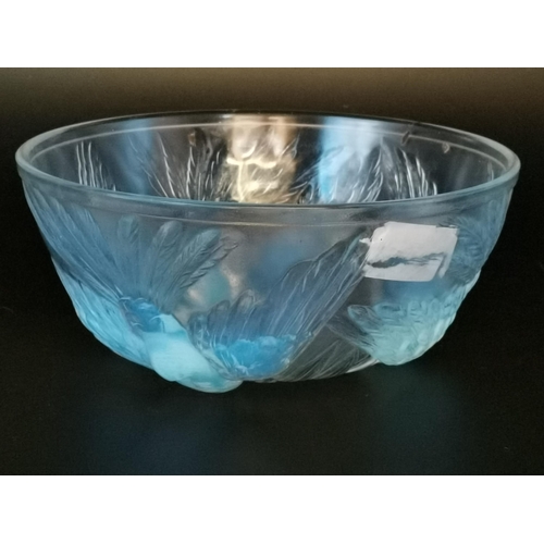 146 - Jobling Opalescent Opalique Glass Love Birds plus Art Deco Opalescent bowl