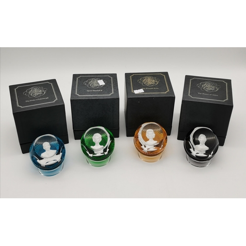 148 - Set of 4 BACCARAT  marked Crystal Royalty Cameo paperweights comprising of HM Queen Elizabeth II, Du... 