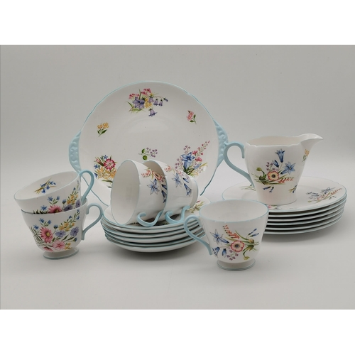 149 - Shelley 'Wild Flowers' Tea set - Sandwich plate, Milk Jug, 5 cups, 6 side plates and 6 saucers (1 cu... 