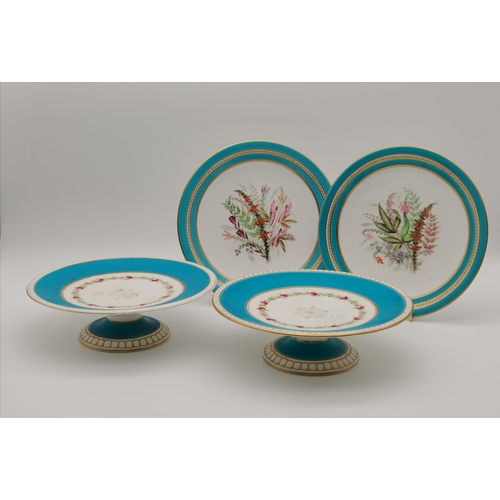 151 - A Pair of late 19th century Royal Worcester Botanical porcelain desert plates and cake stands with h... 