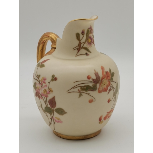 162 - Large Royal Worcester Flat Backed Blush Ivory Jug RN 294 1094 H19cm purple stamped to base