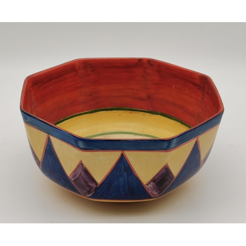 169 - Clarice Cliff, a Bizarre ware Newport Pottery octagonal bowl, c.1930s, hand painted with a geometric... 