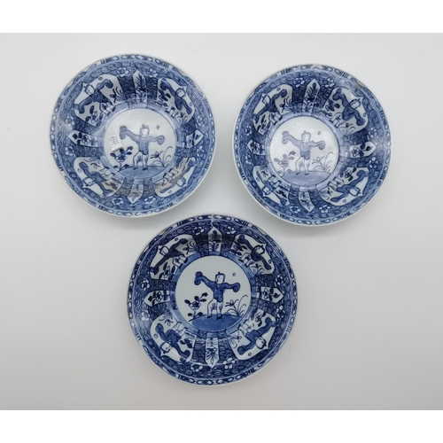 172 - Three Japanese porcelain Hirado ware style blue and white small dishes, with karako decoration of Ch... 