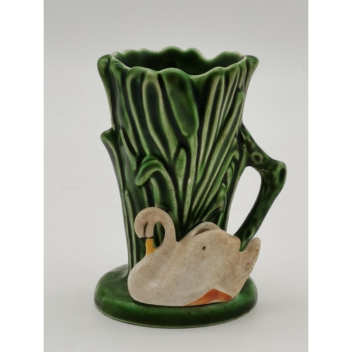 178 - Sylvac Swan in reeds vase, Cabbage leaf jug and Sylvac style terrier dog