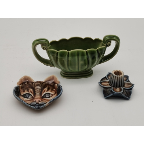 179 - Mini Wade Window Cill posey vase, Wade Candle Stick holder plus vintage wade Cat trinket dish