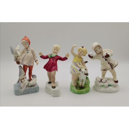 183 - Four Royal Worcester 'Months' figures, modelled by F.G. Doughty, comprising January (3452), April (3... 