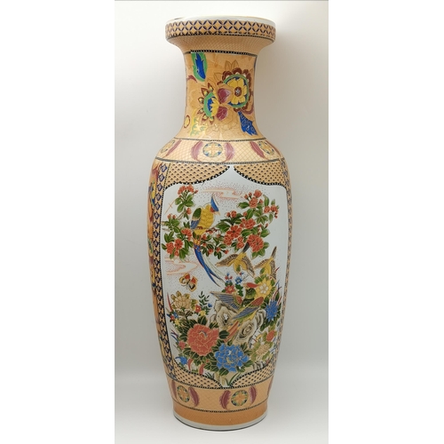 19 - Three tall Chinese vases, 20th Century, slender baluster with trumpet necks, variously decorated wit... 