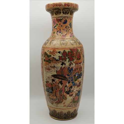 19 - Three tall Chinese vases, 20th Century, slender baluster with trumpet necks, variously decorated wit... 