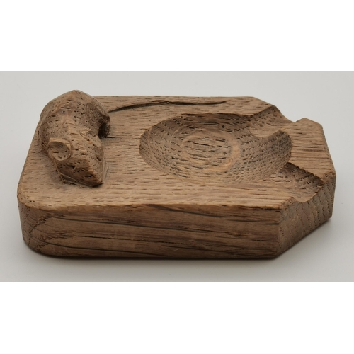 190 - Robert Thompson, a Mouseman oak ashtray, rounded rectangular with canted front corners, with carved ... 