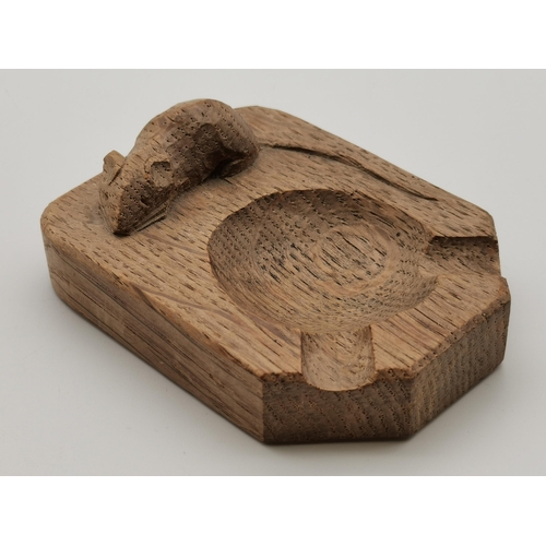 190 - Robert Thompson, a Mouseman oak ashtray, rounded rectangular with canted front corners, with carved ... 