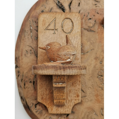 195 - Bob Hunter, a Wrenman burr oak key rack, the natural shaped waney edge burr board with five dowel pe... 