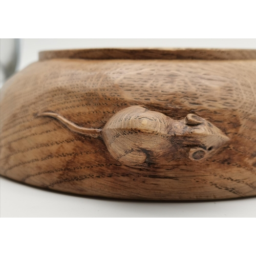 196 - Robert Thompson, a Mouseman oak fruit bowl, lightly adzed all over, with carved mouse signature to o... 