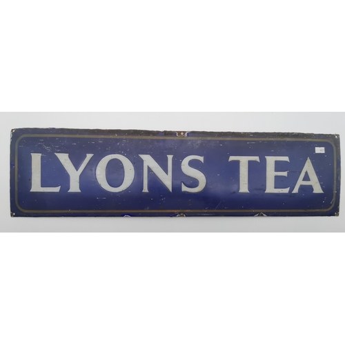 21 - An enamel advertising sign for 'LYONS TEA', white writing to a dark royal blue ground. Approx. 17.5c... 