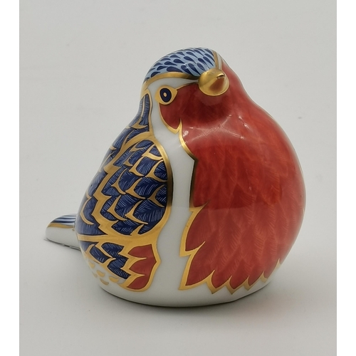 216 - Royal Crown Derby paperweights - Robin with gold stopper LV, Chaffinch with gold stopper LII, plus B... 