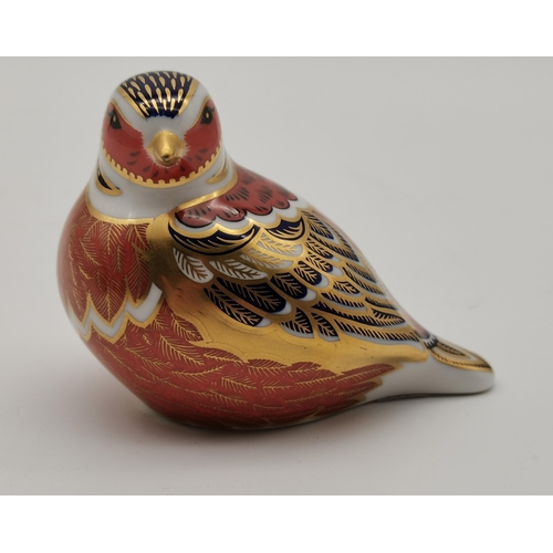 216 - Royal Crown Derby paperweights - Robin with gold stopper LV, Chaffinch with gold stopper LII, plus B... 