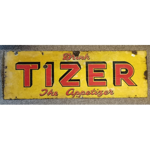 22 - An enamel advertising sign for Tizer, rectangular, with red and black script 'Drink TIZER The Appeti... 