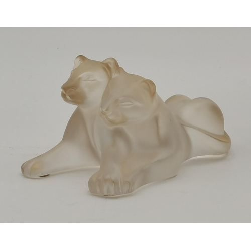 226 - A Lalique Crystal figure of lion cubs in frosted clear glass, signed to base Lalique France 11.5cm l... 