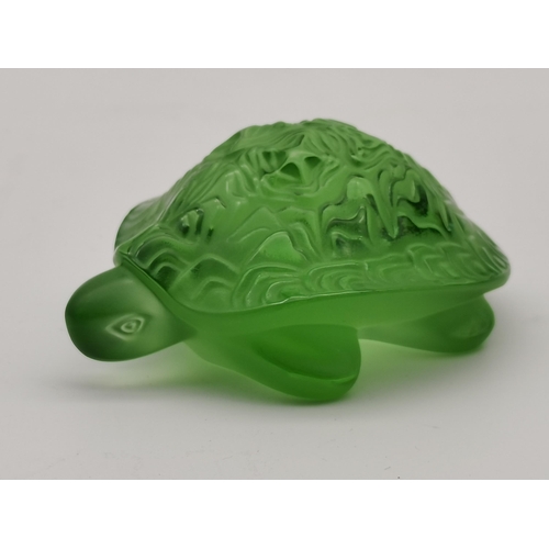 229 - Lalique green glass sidonie turtle with box, signed to base Lalique France H3.5cm x W7.5cm