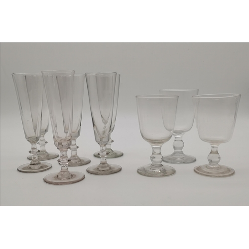 233 - Set of 6 Vintage glass champagne flutes and 3 wine goblets