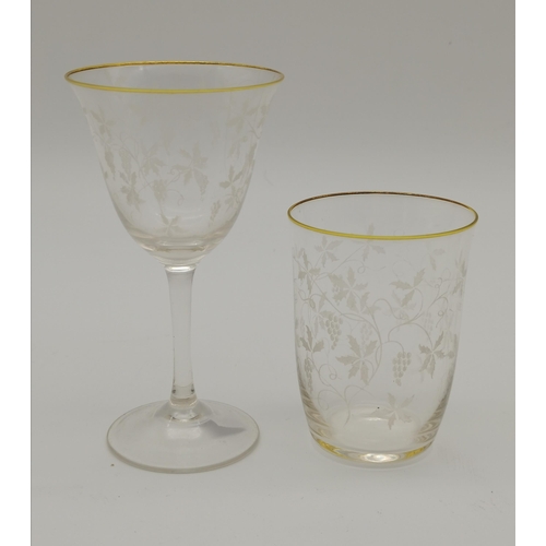 234 - Set of 6 vintage gold rimmed floral etched glasses plus x4 wine glasses