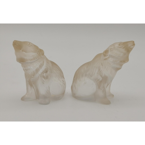 236 - Two Lalique Crystal models of Bears, frosted glass signed to base Lalique France H7cm