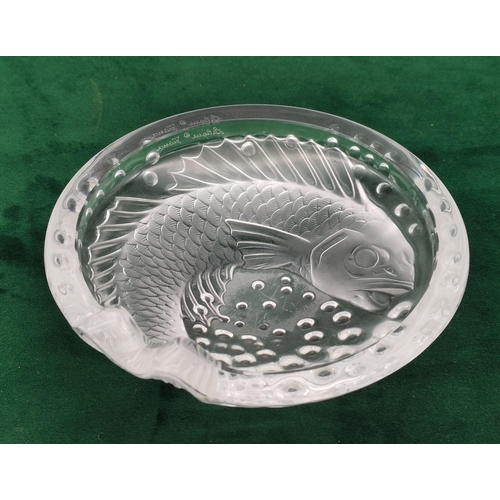 239 - A Lalique part frosted crystal Pisces Ashtray with etched signature Lalique France to under rim D15.... 