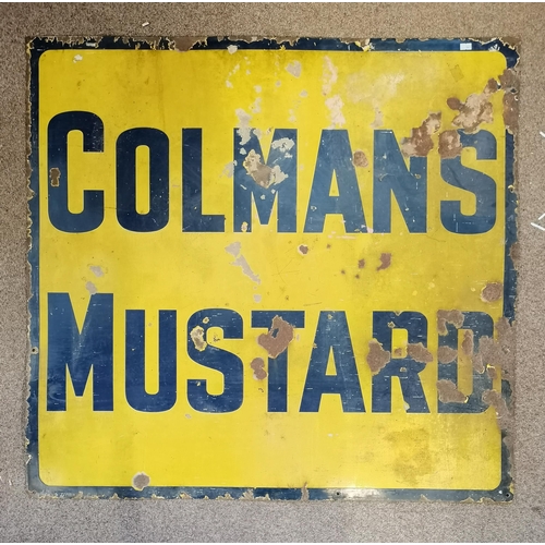 31 - A large enamel advertising sign for COLMAN'S MUSTARD, with navy blue writing and border to a yellow ... 