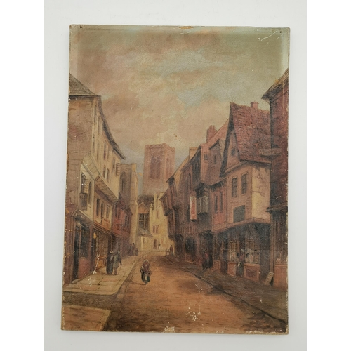 39 - British School, 19th Century, 'Fossgate, York', oil on canvas, titled verso, unframed. 35.5cm by 26c... 