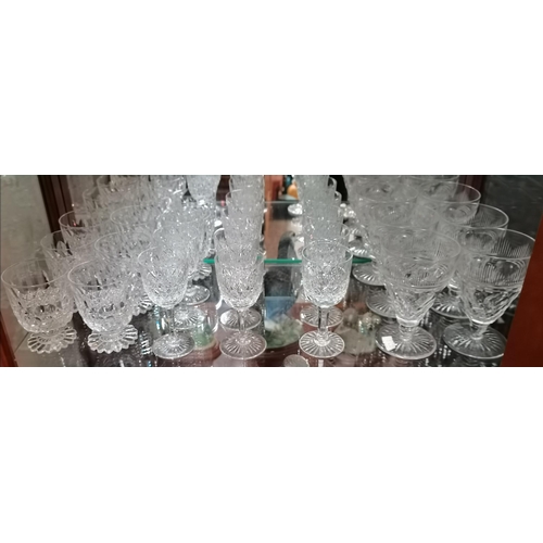 43 - A quantity of assorted cut-glass drinking glasses, various styles, including rummers and hock glasse... 