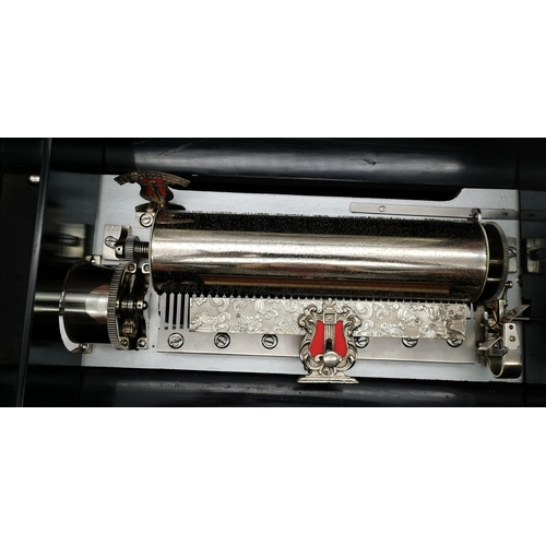 58 - An inlaid Swiss music box, with 11-inch cylinder, replacement Nicole Frères title sheet for thirty m... 