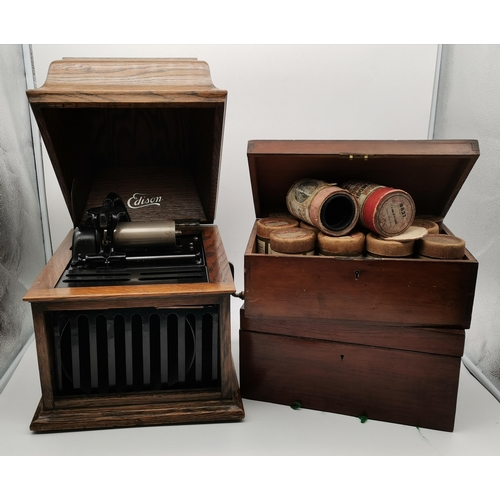 59 - An Edison 'Amberola' Phonograph, serial no. 30 SM 176849; together with two boxes of phonograph cyli... 