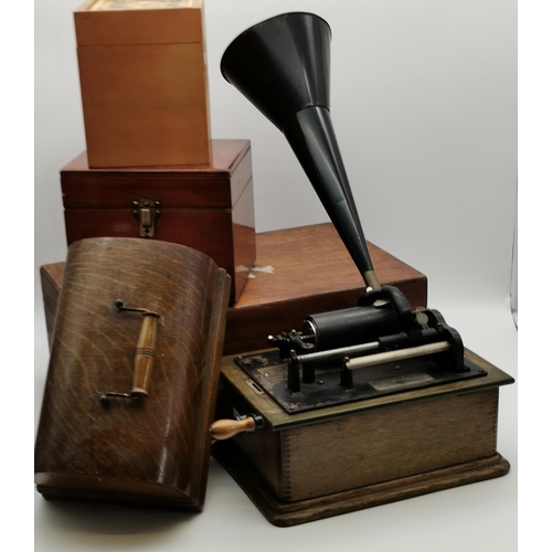 62 - An Edison Standard Phonograph, serial no. S78917, in wooden carry case; together with two boxes of p... 