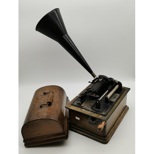 62 - An Edison Standard Phonograph, serial no. S78917, in wooden carry case; together with two boxes of p... 