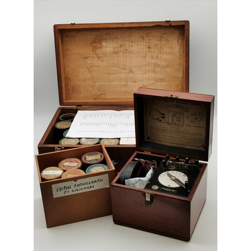 62 - An Edison Standard Phonograph, serial no. S78917, in wooden carry case; together with two boxes of p... 