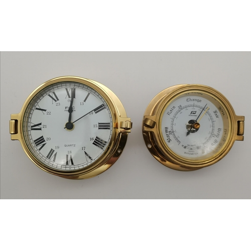 73 - A small brass ship's clock, the 4½-inch dial with black Roman numerals with inner Arabic 24-hour num... 