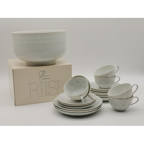 85 - Rice Porcelain Bowl by Arabia plus x6 matching side plates, cups and saucers