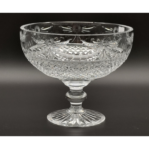 89 - A Stuart Crystal cut glass pedestal dish, the bowl raised on a knopped stem issuing from a circular ... 